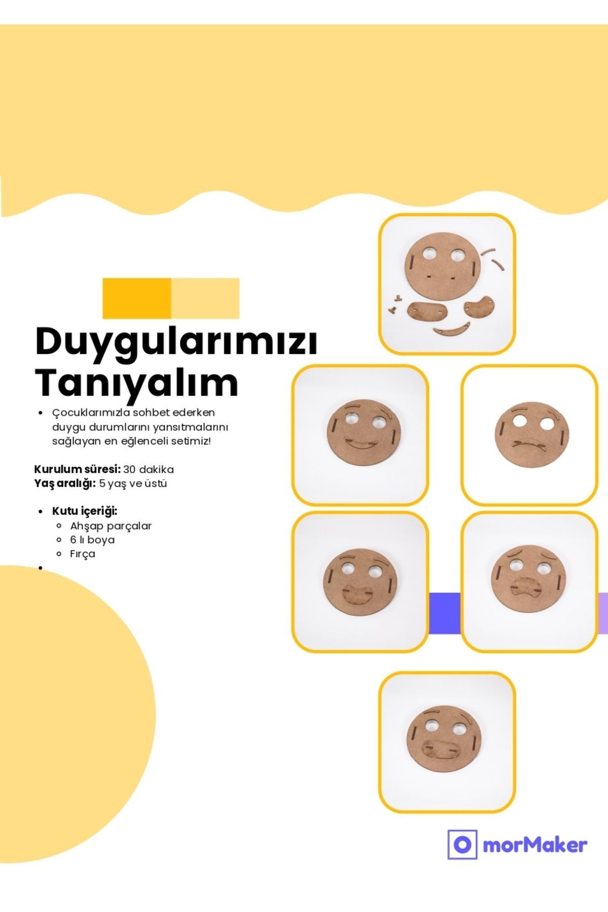 TÜRK MALI Duygularımızı Tanıyalım STEM Eğitim Seti Çocuklar için Boyanabilir Maket