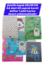 plastik kapak 20x30 CM A4 ebat 40 yaprak kareli defter 1 adet karma desen yollanmaktadır
