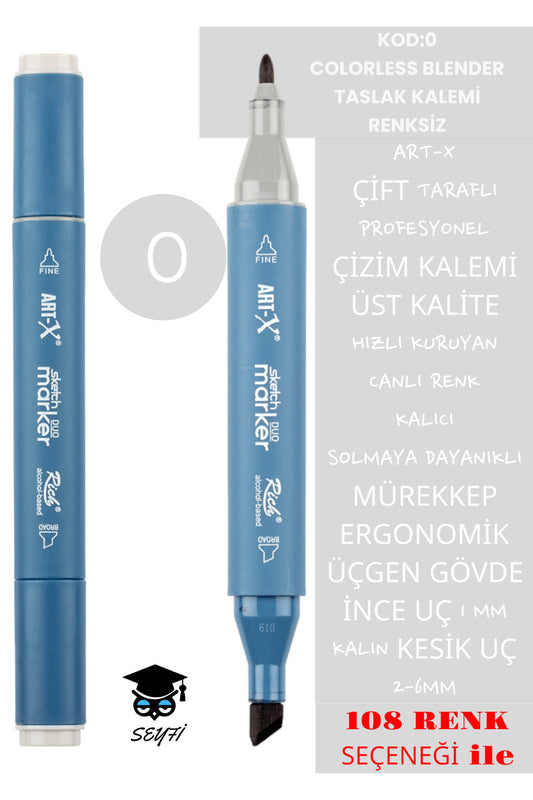 ÇİFT TARAFLI PROFESYONEL ÇİZİM KALEMİ KALICI MÜREKKEP ÜÇGEN GÖVDE İNCE UÇ 1 MM KESİK UÇ 2-6MM SKETCH