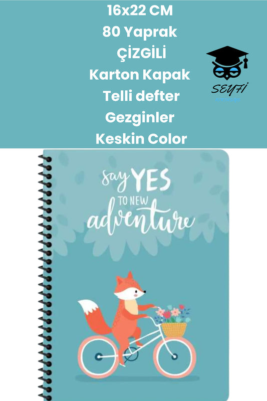16x22 CM 80 Yaprak Çizgili Karton Kapak Telli defter Gezginler Keskin Color