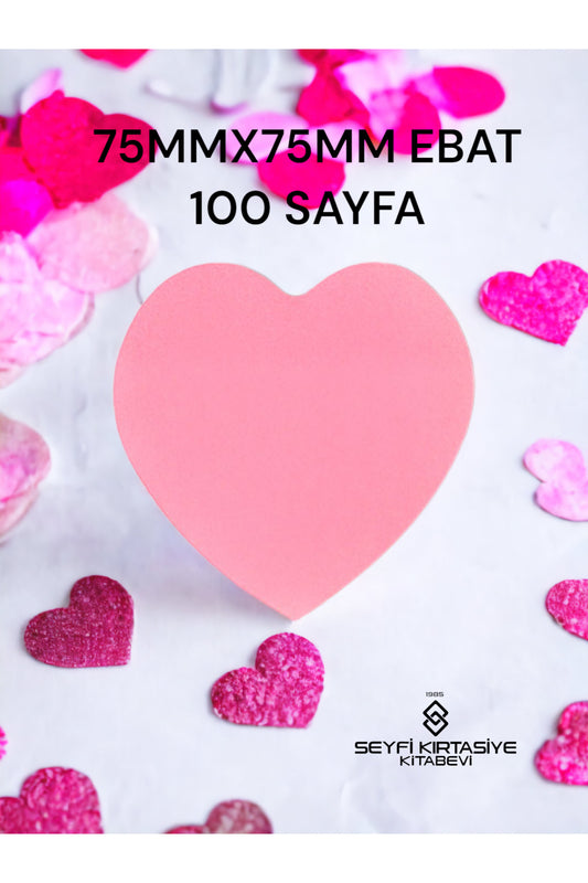 7,5X7,5 CM EBAT KALP ŞEKİLLİ YAPIŞKANLI KAĞIT 100 YAPRAK POST-İT NOT KAĞIDI
