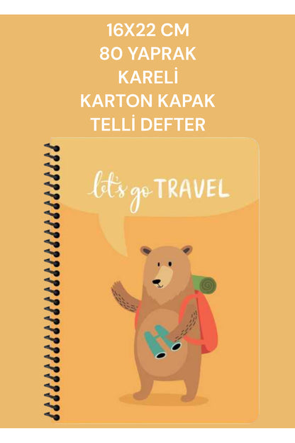 16x22 CM 80 Yaprak Kareli Karton Kapak Telli defter Gezginler Keskin Color