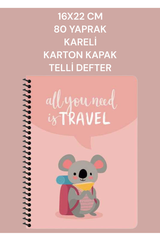 16x22 CM 80 Yaprak Kareli Karton Kapak Telli defter Gezginler Keskin Color