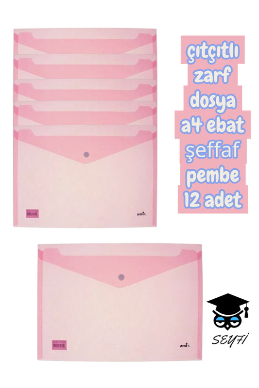 çıtçıtlı zarf dosya a4 ebat şeffaf renk seçenekleriyle plastik zarf dosya
