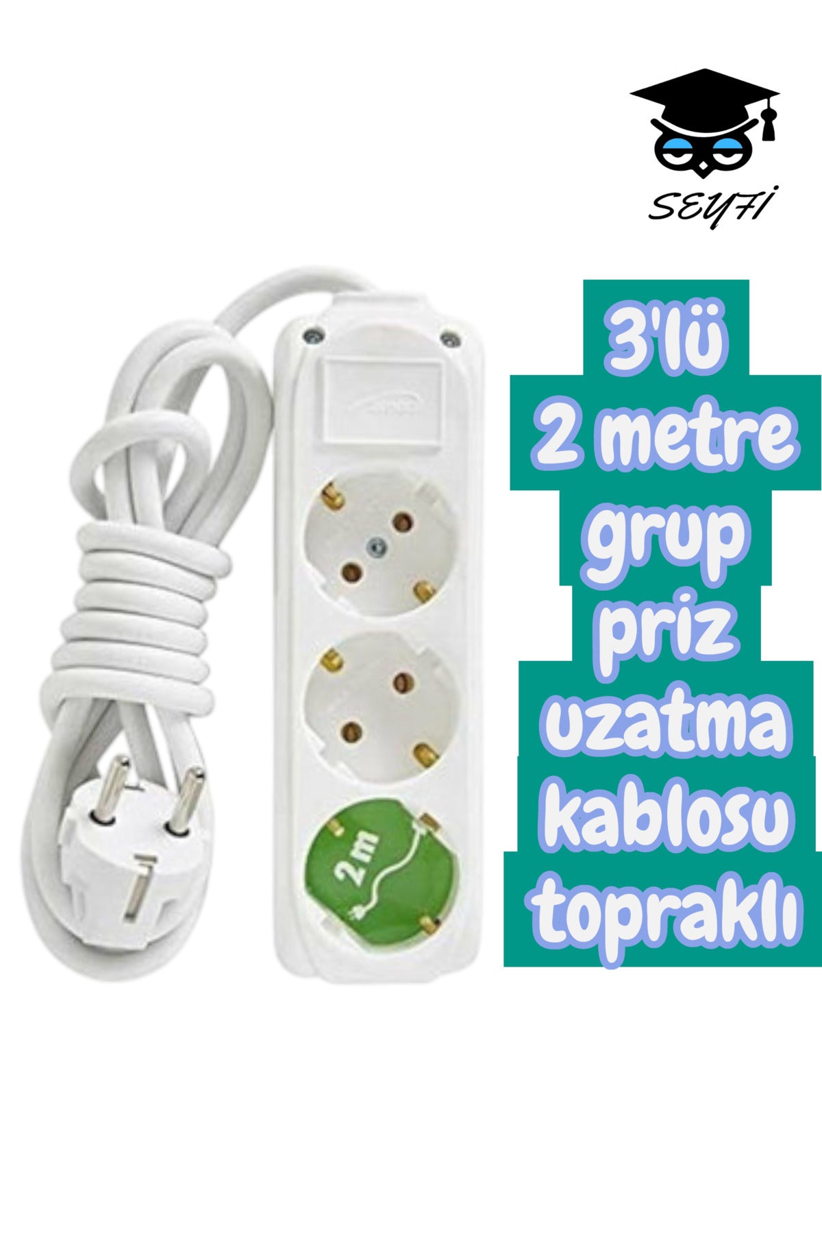 3'lü 2 metre grup priz uzatma kablosu topraklı