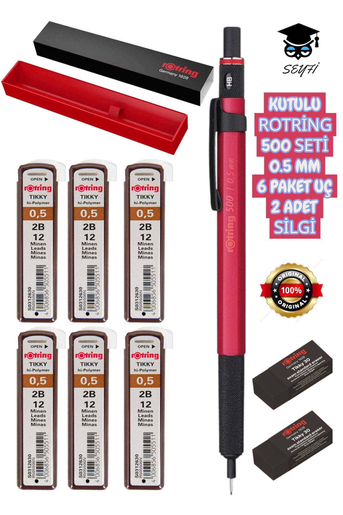 KUTULU ROTRİNG 500 UÇLU KALEM SETİ VERSATİL KALEM 6 PAKET UÇ 2 ADET SİLGİ