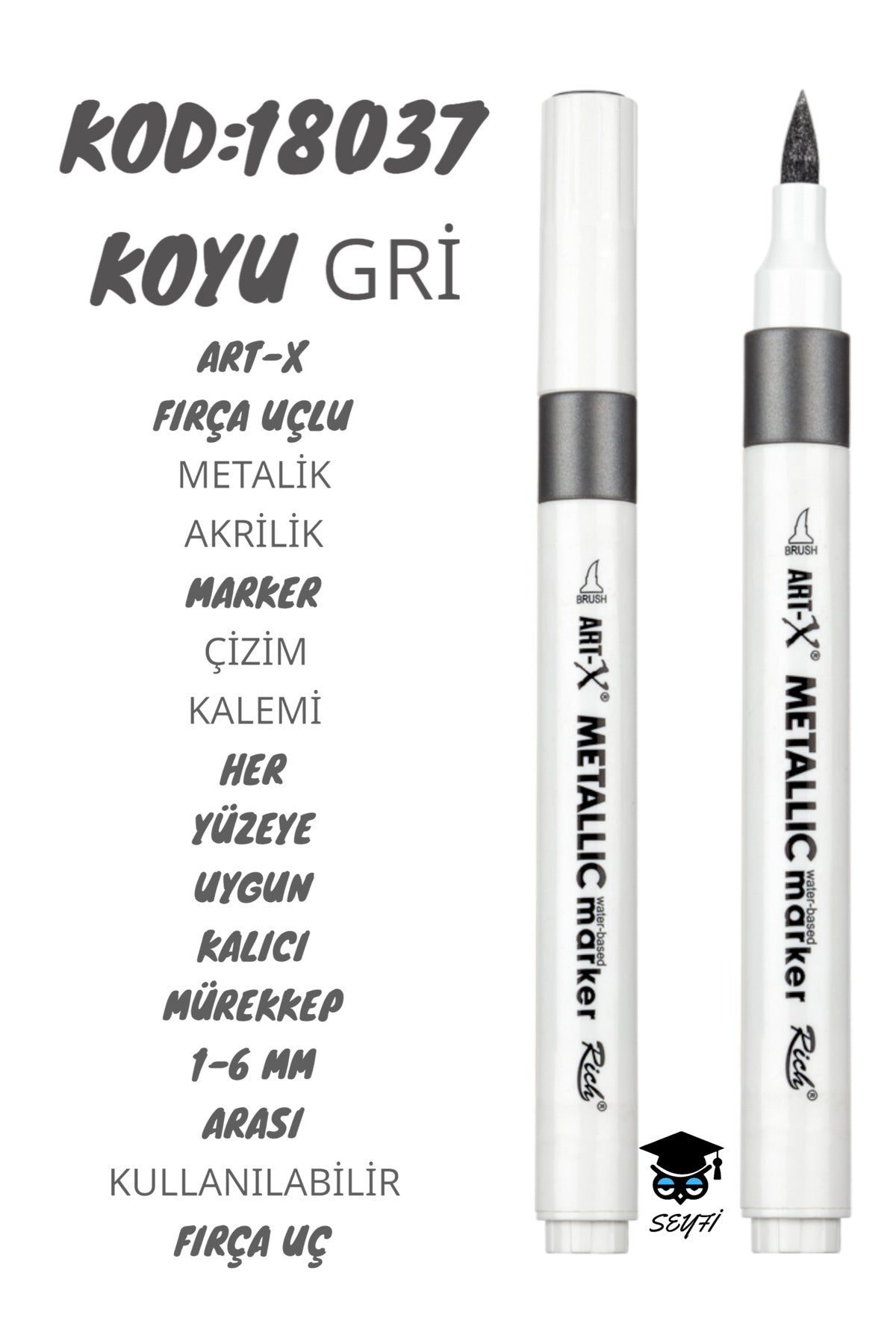FIRÇA UÇLU METALİK AKRİLİK MARKER ÇİZİM KALEMİ HER YÜZEYE UYGUN KALICI MÜREKKEP 1-6 MM UÇ ART-X