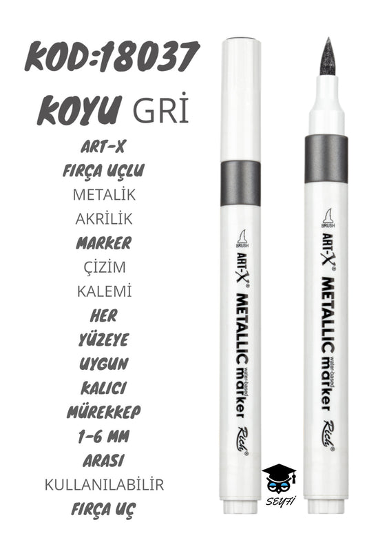 FIRÇA UÇLU METALİK AKRİLİK MARKER ÇİZİM KALEMİ HER YÜZEYE UYGUN KALICI MÜREKKEP 1-6 MM UÇ ART-X