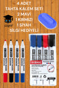 4 ADET TAHTA KALEM SETİ 2 MAVİ 1 KIRMIZI 1 SİYAH TAHTA SİLGİSİ