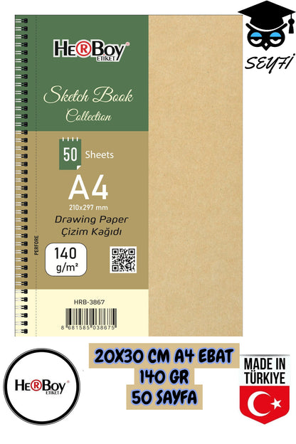 20X30 CM A4 eskiz kara kalem çizim defteri 140 gr TELLİ 50 sayfa HERBOY