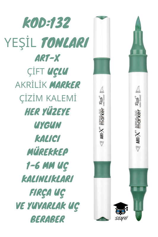 ART-X ÇİFT UÇLU AKRİLİK MARKER ÇİZİM KALEMİ HER YÜZEYE UYGUN KALICI MÜREKKEP 1-6 MM UÇ KALINLIKLARI