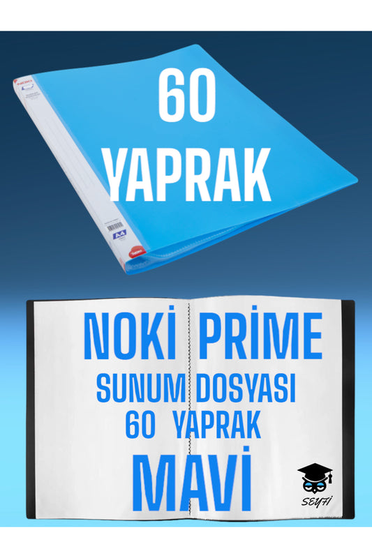 60 Yaprak Mavi a4 Sunum Dosyası Noki Prime Yüksek Kalite Poşet Kalınlığı
