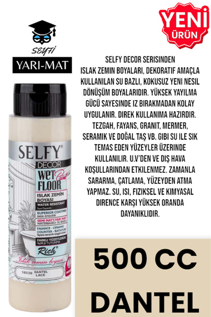 SELFY DECOR ISLAK ZEMİN BOYASI 500 CC MUTFAK TEZGAH FAYANS LAVABO KÜVET TUVALET ZEMİN HER YÜZEY İÇİN