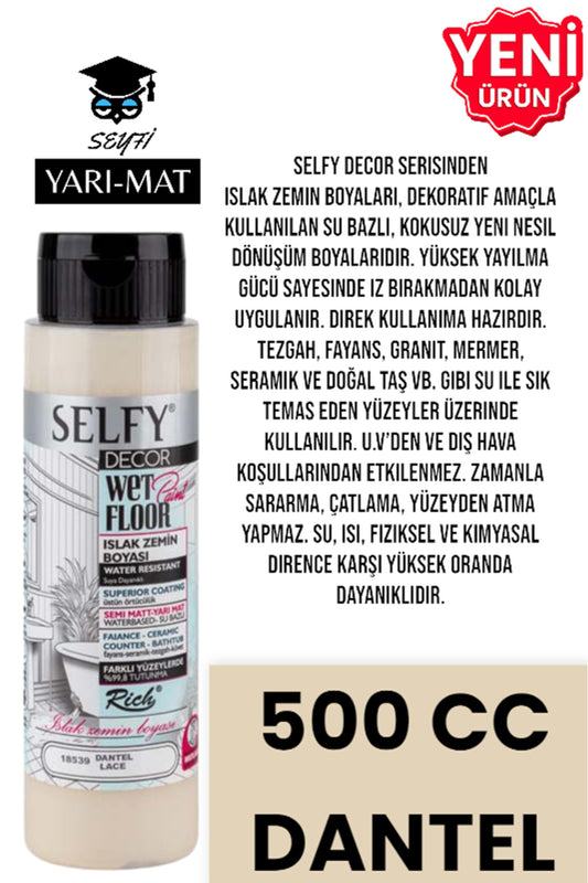 SELFY DECOR ISLAK ZEMİN BOYASI 500 CC MUTFAK TEZGAH FAYANS LAVABO KÜVET TUVALET ZEMİN HER YÜZEY İÇİN