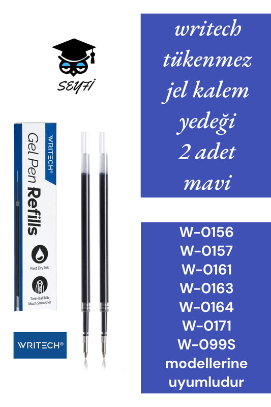 writech tükenmez jel kalem yedeği 2 adet mavi W-0156 W-0157 W-0161 W-0163 W-0164 W-0171 W-099S