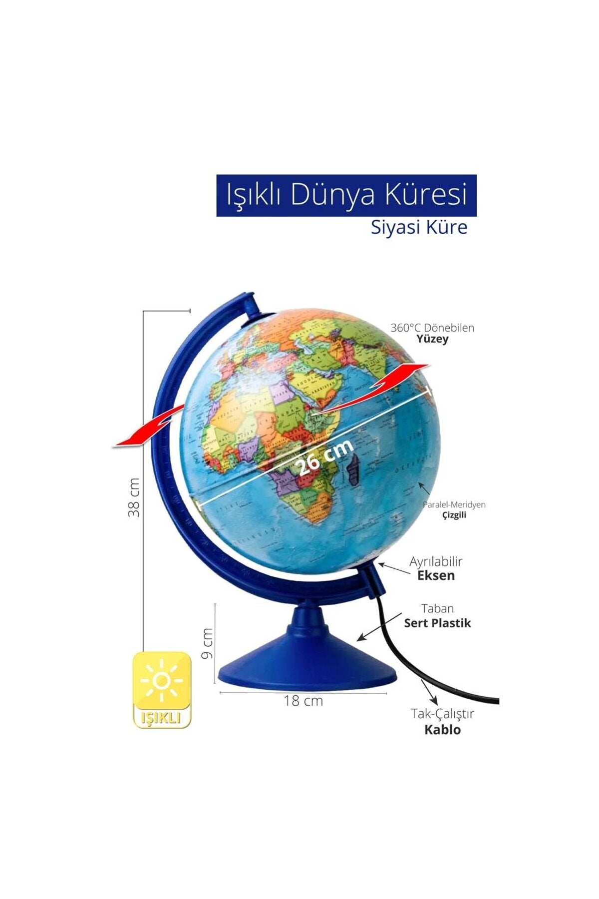 26 Cm. Işıklı Siyasi Küre 47303