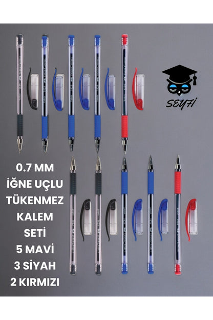 0.7 MM İĞNE UÇLU TÜKENMEZ KALEM SETİ 5 MAVİ 3 SİYAH 2 KIRMIZI 1425