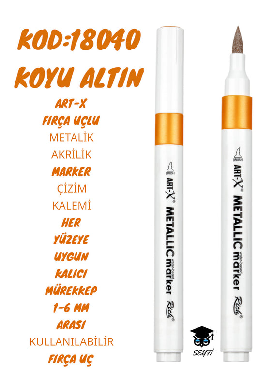 FIRÇA UÇLU METALİK AKRİLİK MARKER ÇİZİM KALEMİ HER YÜZEYE UYGUN KALICI MÜREKKEP 1-6 MM UÇ ART-X
