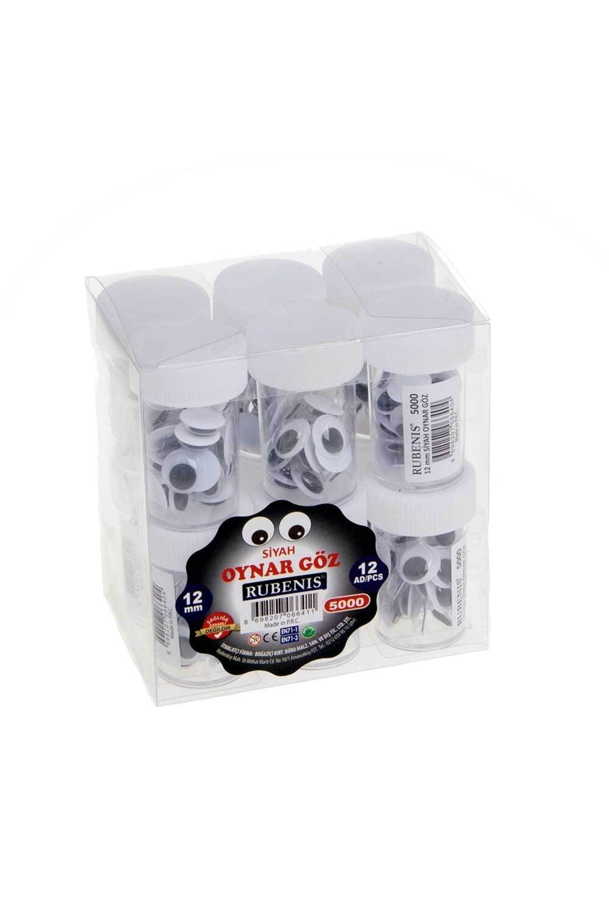 Oynar Göz 12mm Siyah "1 Paket X 12 Adet"