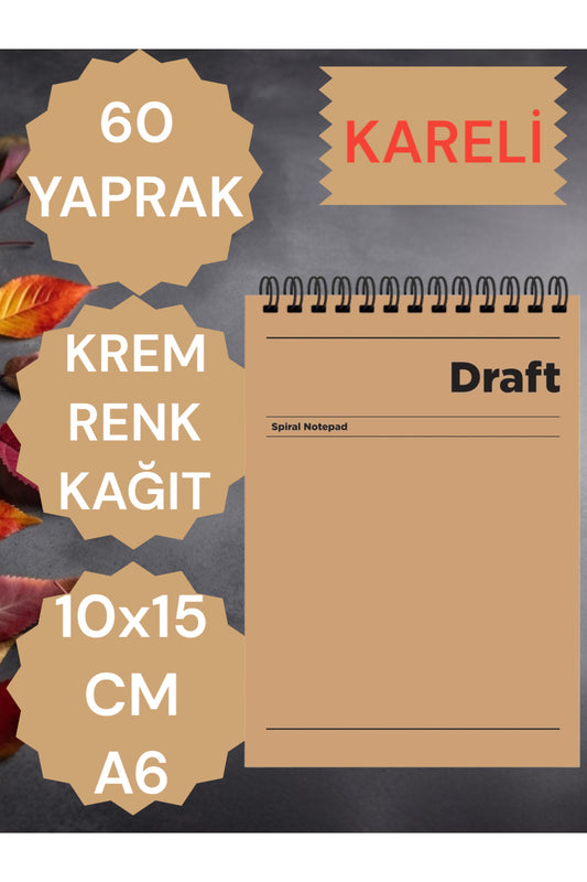 KARELİ 10X15 CM A6 ÜSTTEN AÇILIR NOT DEFTERİ KREM RENK KAĞIT 60 YAPRAK