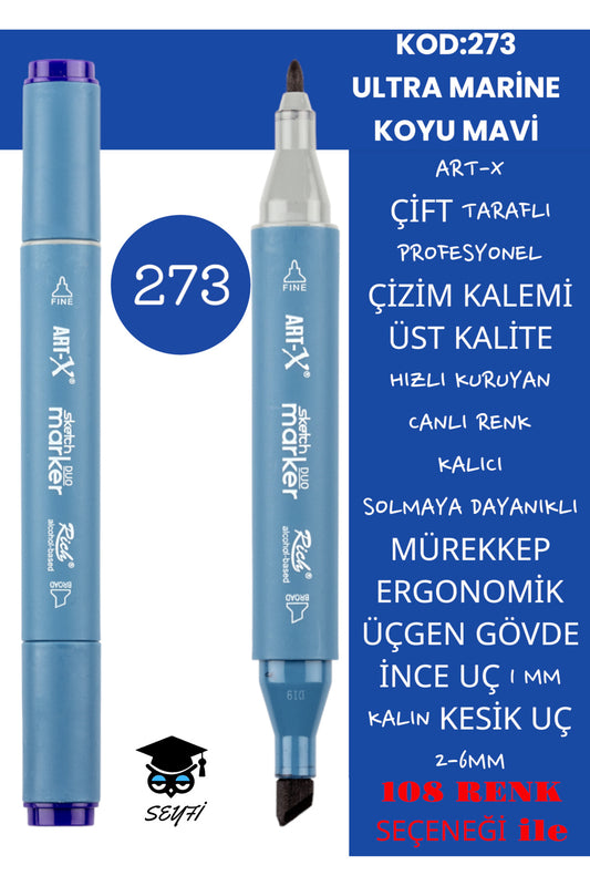 ÇİFT TARAFLI PROFESYONEL ÇİZİM KALEMİ KALICI MÜREKKEP ÜÇGEN GÖVDE İNCE UÇ 1 MM KESİK UÇ 2-6MM SKETCH