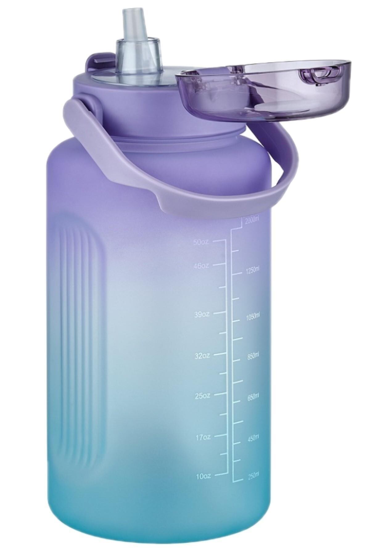 Büyük Boy 2000ml 2litre Pipetli/pipetsiz Kullanım Çift Renk Softtouch Motivasyon Matarası