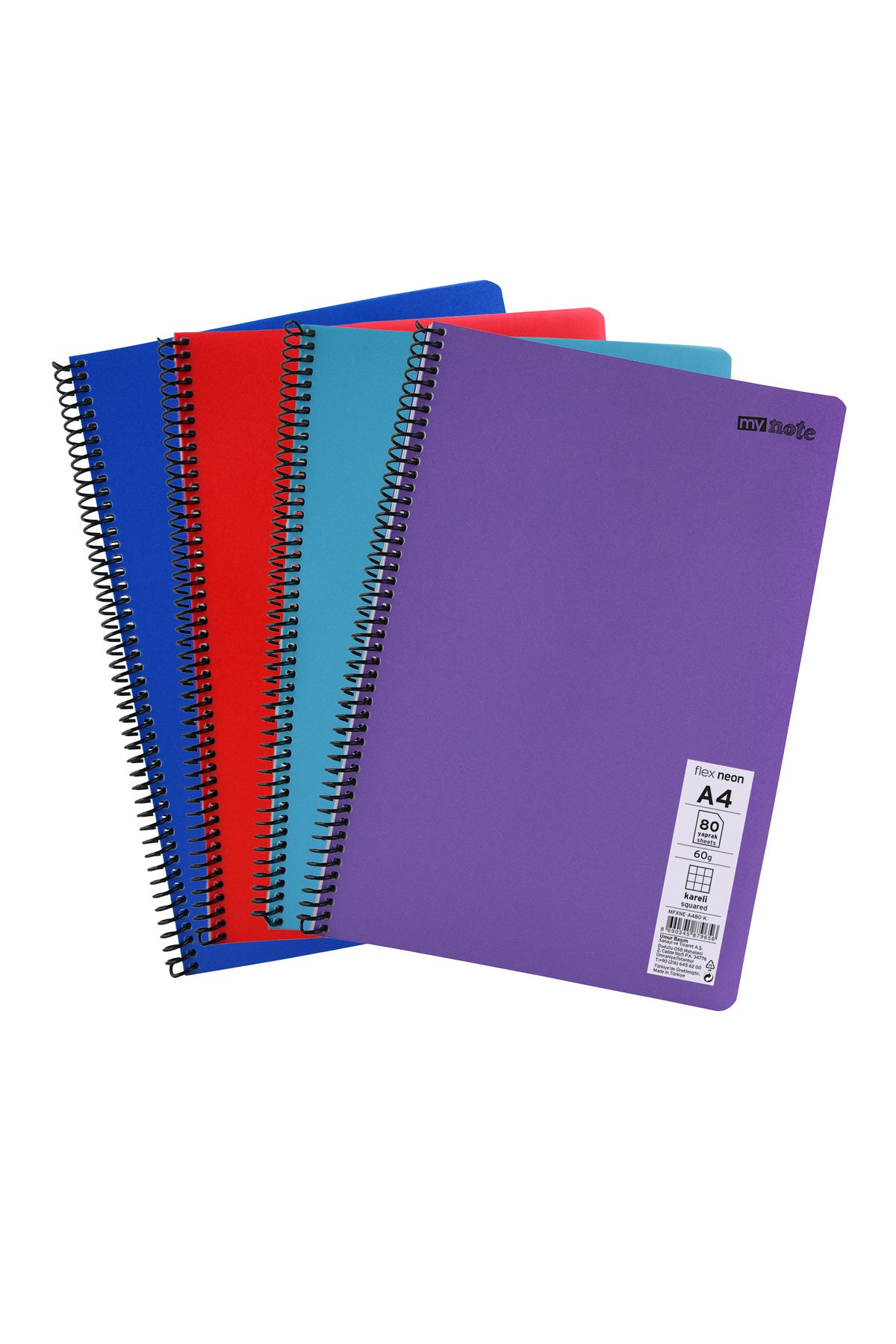 Flex Neon A4 Defter 80 Yaprak 2 Kareli 2 Çizgili Defter Seti