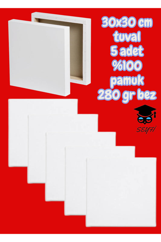 30x30 cm tuval 5 adet %100 pamuk 280 gr bez