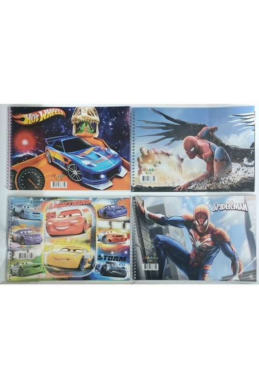 17x24 Cm Resim Defteri 4 Adet Telli Karton Kapak 15 Sayfax4 Toplam 60 Sayfalı Erkek Desenli