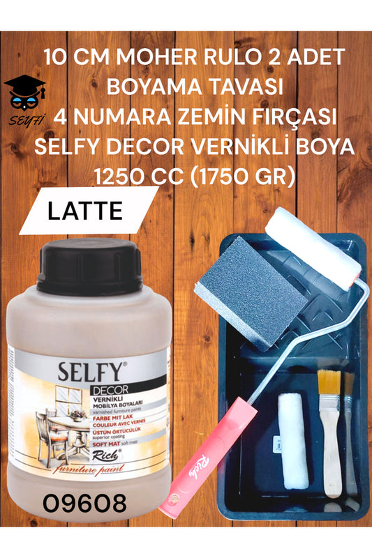 Selfy Decor 1250 Cc (1750 Gr) Akrilik Kendinden Vernikli Dolap Boyama Seti rulo fırça tava zımpara