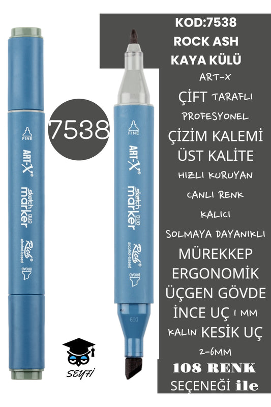 ÇİFT TARAFLI PROFESYONEL ÇİZİM KALEMİ KALICI MÜREKKEP ÜÇGEN GÖVDE İNCE UÇ 1 MM KESİK UÇ 2-6MM SKETCH