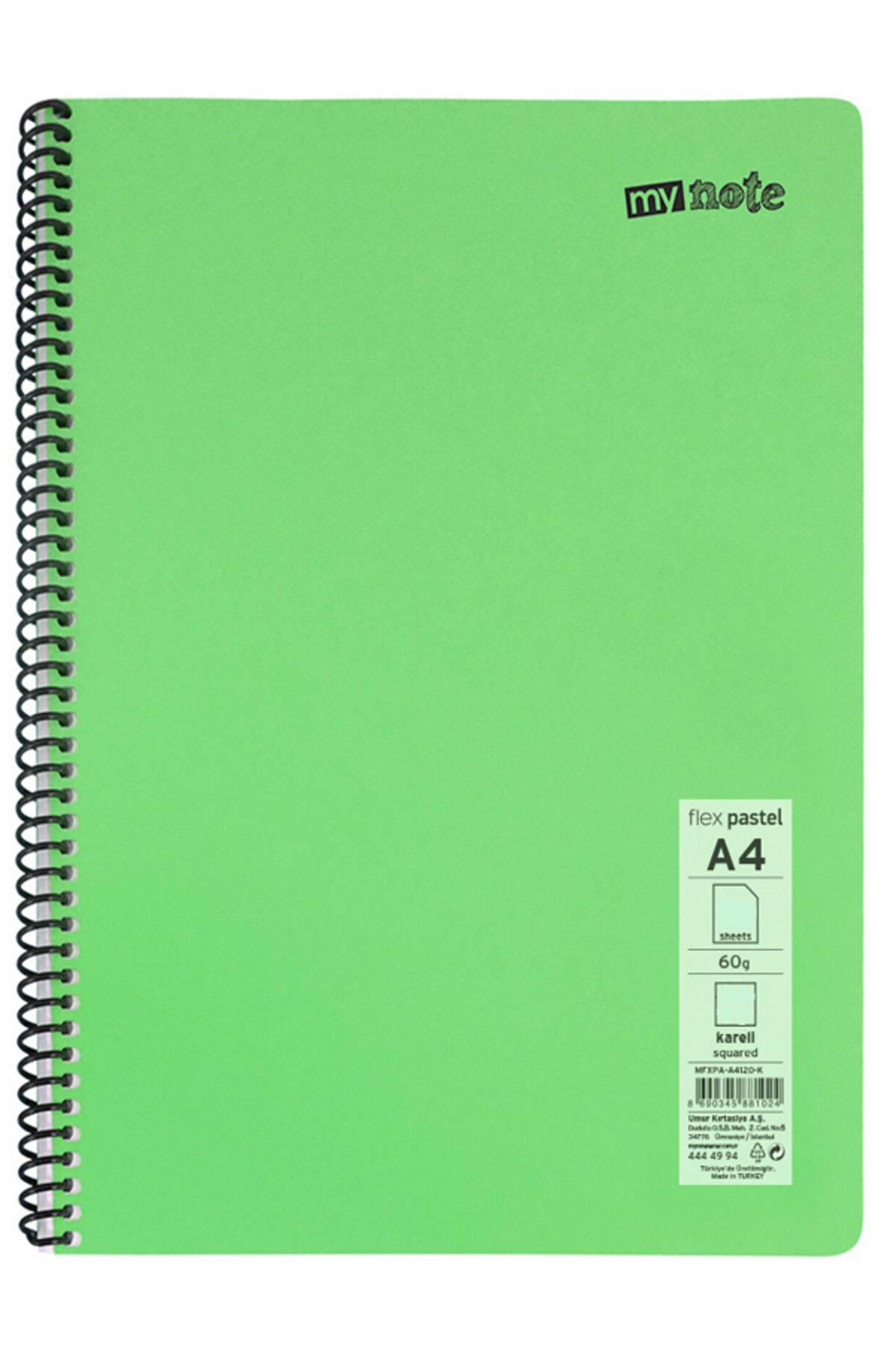 Defter Okul Defteri Spiralli Telli Pp Kapak A4 3 Adet Farklı Renklerde - 60 Sayfa Kareli ( 3 ADET )