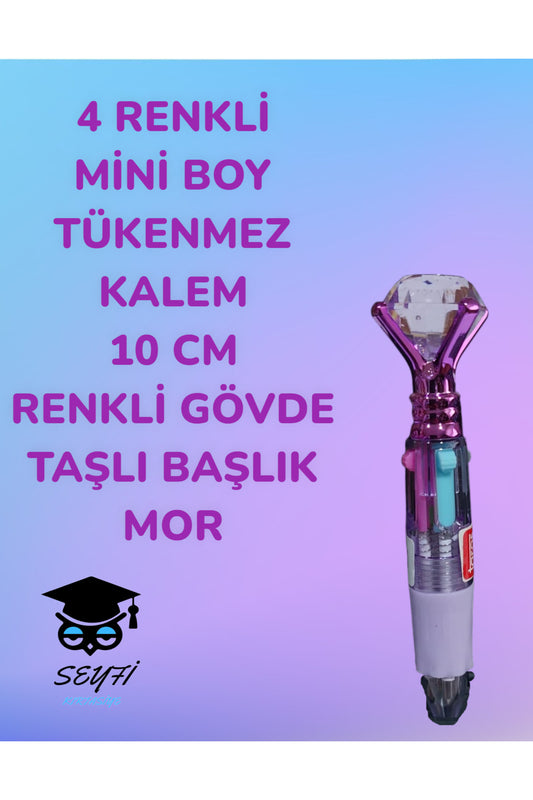 4 RENKLİ MİNİ BOY TÜKENMEZ KALEM 10 CM RENKLİ GÖVDE TAŞLI BAŞLIK ÇOK RENKLİ TÜKENMEZ KALEM