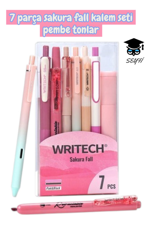 7 parça kalem seti writech tükenmez jel fosforlu kalem seti