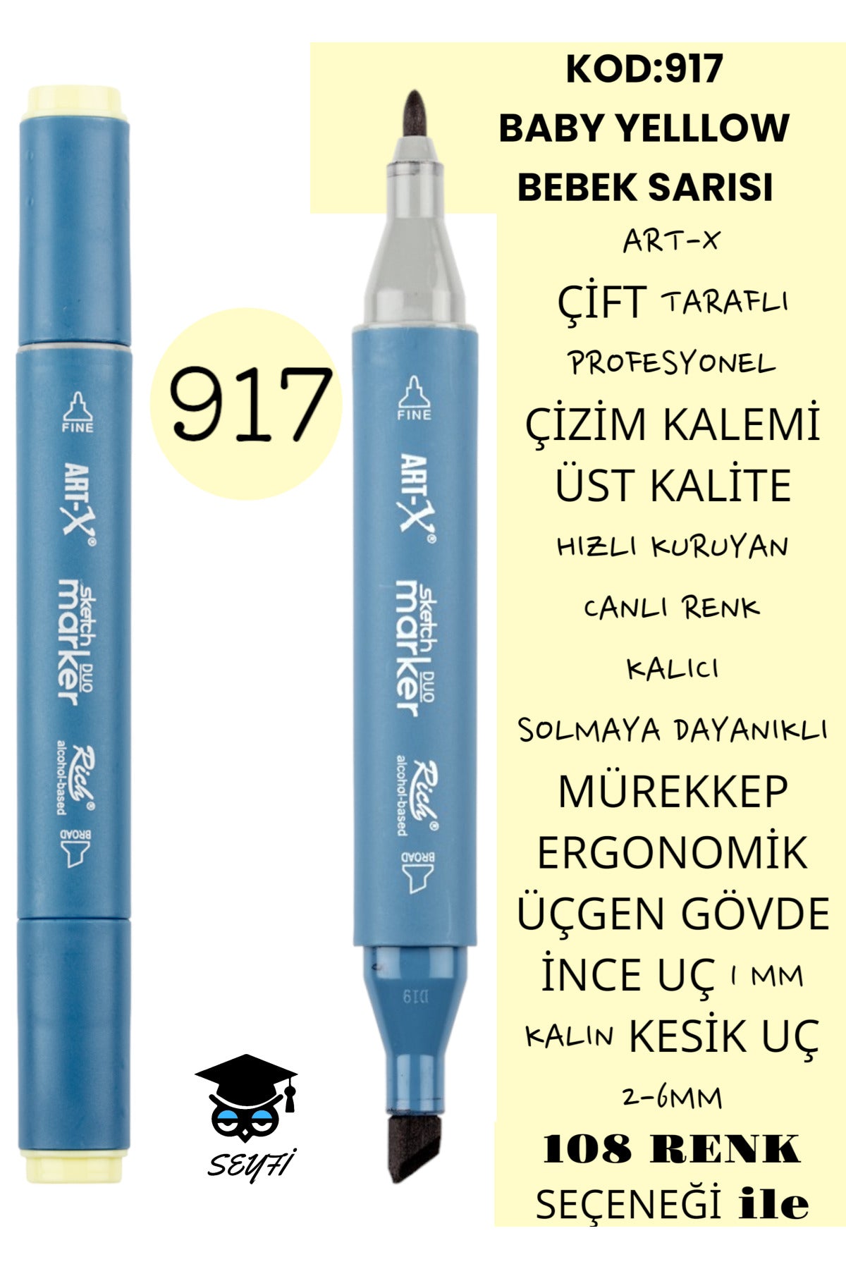 ÇİFT TARAFLI PROFESYONEL ÇİZİM KALEMİ KALICI MÜREKKEP ÜÇGEN GÖVDE İNCE UÇ 1 MM KESİK UÇ 2-6MM SKETCH