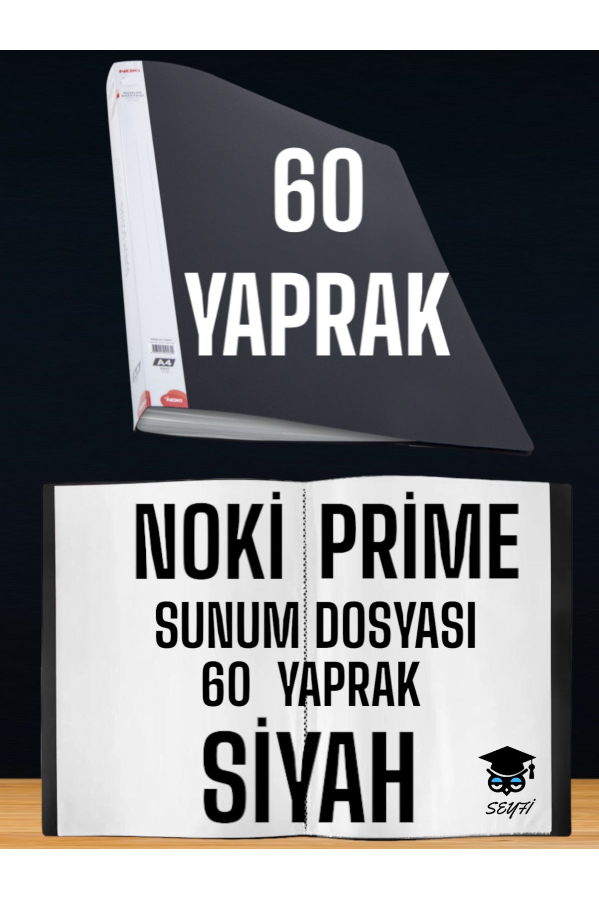 60 YAPRAK SİYAH A4 SUNUM DOSYASI NOKİ PRİME YÜKSEK KALİTE POŞET KALINLIĞI YERLİ ÜRETİM