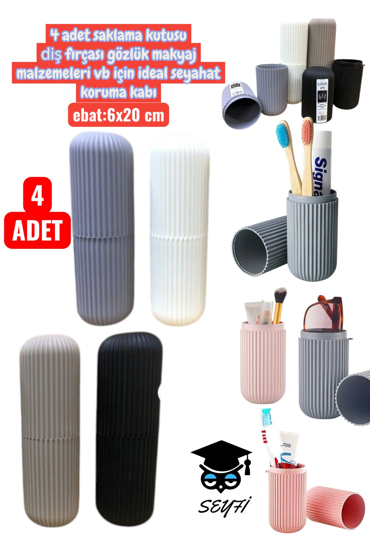 4 adet saklama kutusu diş fırçası gözlük makyaj malzemeleri vb için ideal seyahat koruma kabı 6x20cm
