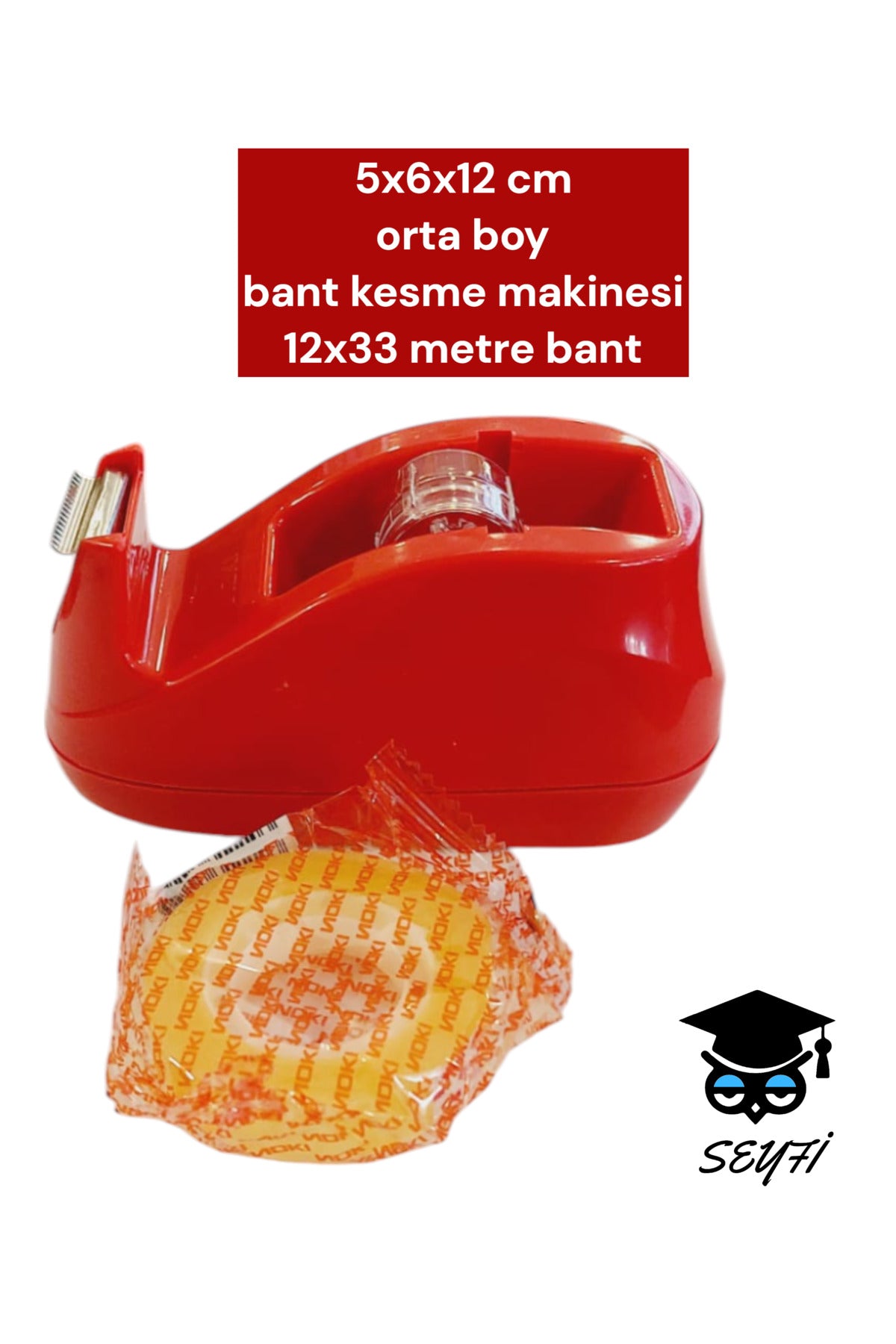5x6x12 cm orta boy bant kesme makinesi 12x33 metre bant KIRMIZI