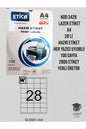 3428 LAZER ETİKET A4 28'Lİ HAZIR ETİKET HER YAZICI UYUMLU 100 SAYFA 2800 ETİKET YERLİ ÜRETİM