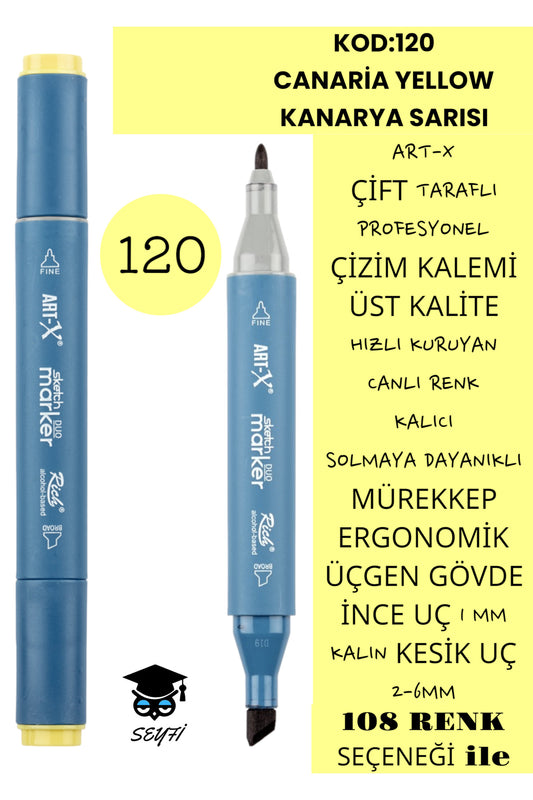ÇİFT TARAFLI PROFESYONEL ÇİZİM KALEMİ KALICI MÜREKKEP ÜÇGEN GÖVDE İNCE UÇ 1 MM KESİK UÇ 2-6MM SKETCH