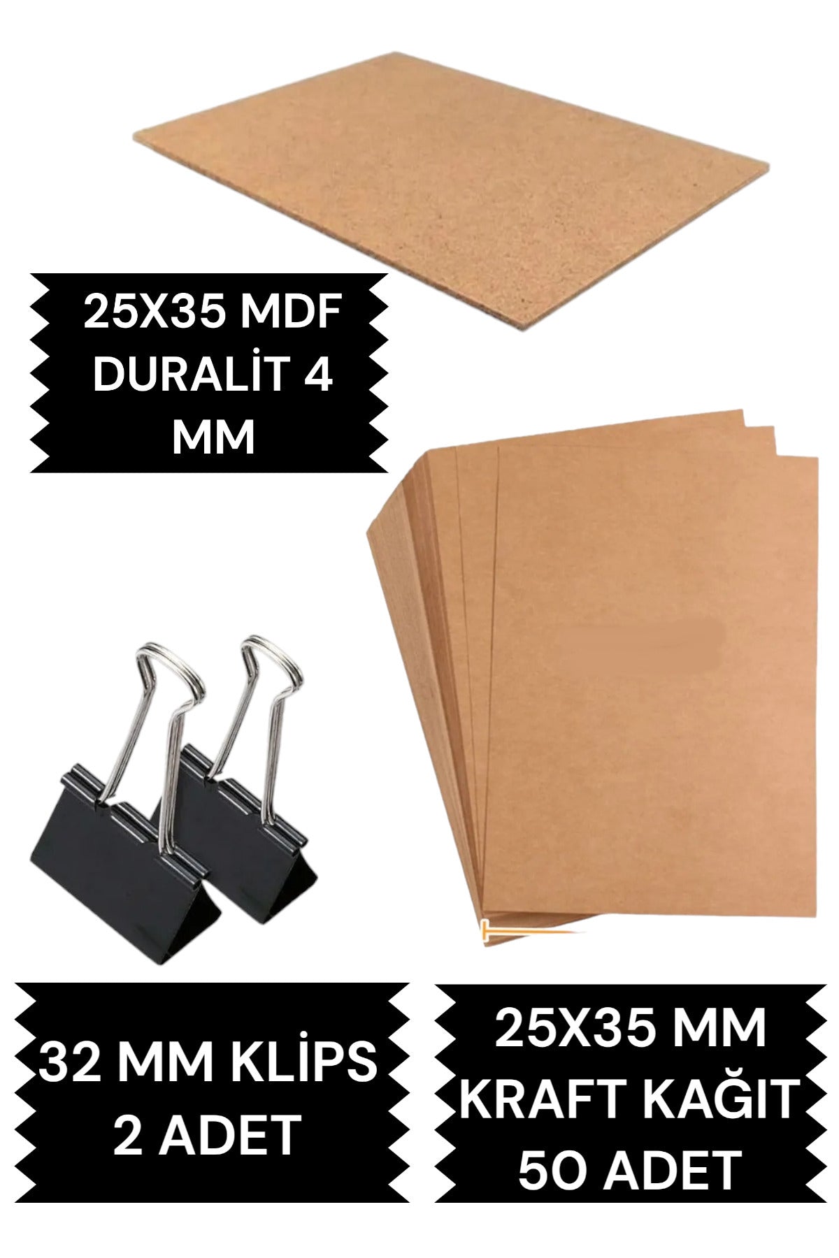 25X35 DURALİT 25X35 KRAFT KAĞIT 50 ADET VE 2 ADET KLİPS ÇİZİM SETİ