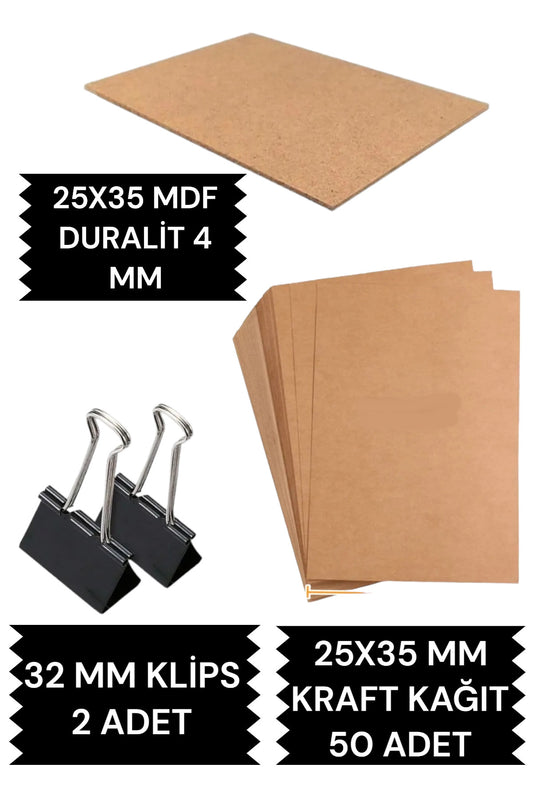 25X35 DURALİT 25X35 KRAFT KAĞIT 50 ADET VE 2 ADET KLİPS ÇİZİM SETİ