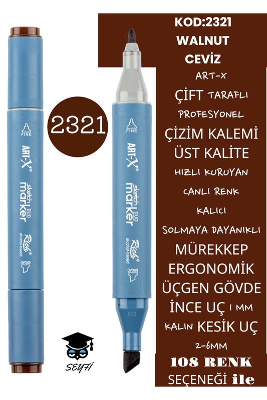 ÇİFT TARAFLI PROFESYONEL ÇİZİM KALEMİ KALICI MÜREKKEP ÜÇGEN GÖVDE İNCE UÇ 1 MM KESİK UÇ 2-6MM SKETCH