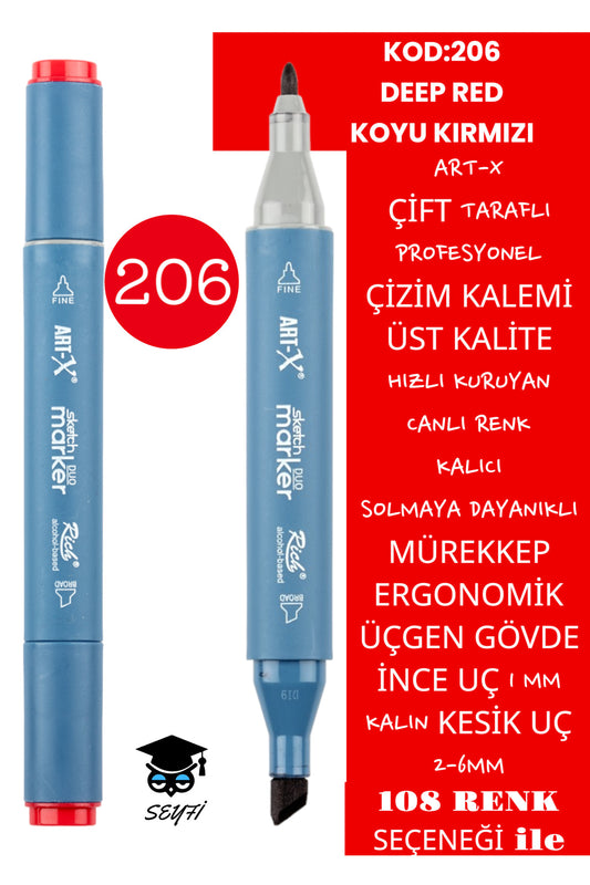 ÇİFT TARAFLI PROFESYONEL ÇİZİM KALEMİ KALICI MÜREKKEP ÜÇGEN GÖVDE İNCE UÇ 1 MM KESİK UÇ 2-6MM SKETCH