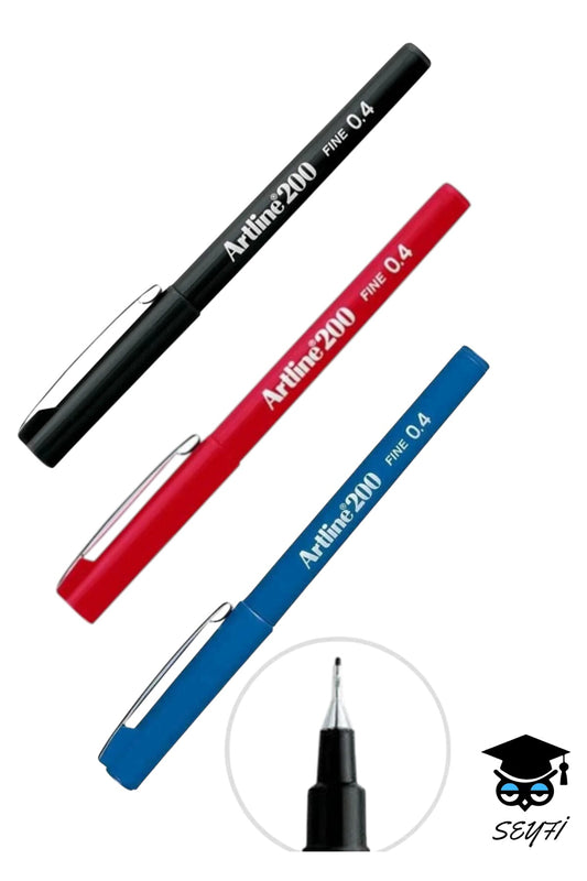 artline 200n 0.4 mm ince uç fineliner kalem seti 3 'lü siyah mavi kırmızı