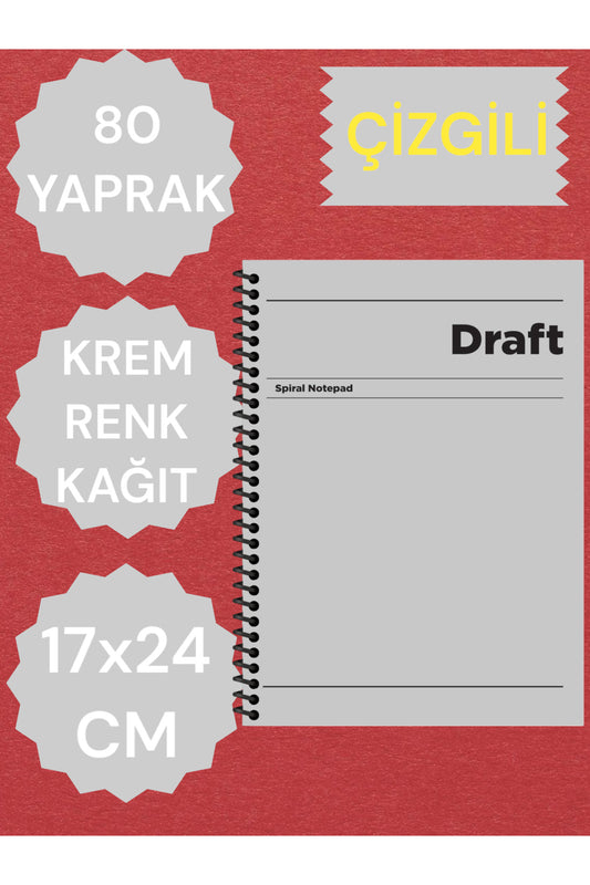 ÇİZGİLİ 17X24 CM SERT KAPAK NOT DEFTERİ KREM RENK KAĞIT 80 YAPRAK