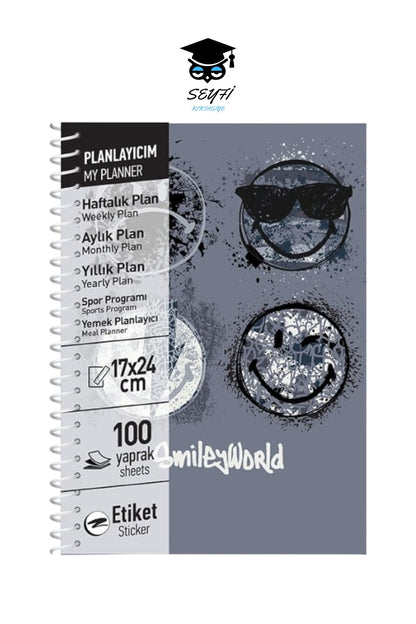 17x24 CM 100 YAPRAK PLANLAYICI DEFTER STİCKER AYLIK HAFTALIK YILLIK YEMEK PLANNER SERT KAPAK TELLİ