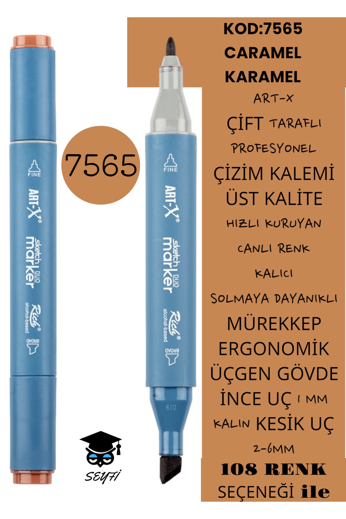 ÇİFT TARAFLI PROFESYONEL ÇİZİM KALEMİ KALICI MÜREKKEP ÜÇGEN GÖVDE İNCE UÇ 1 MM KESİK UÇ 2-6MM SKETCH