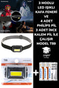 3 MODLU LED IŞIKLI KAFA FENERİ VE 4 ADET PHİLİPS PİL 3 ADET İNCE KALEM PİL İLE ÇALIŞIR MODEL T89