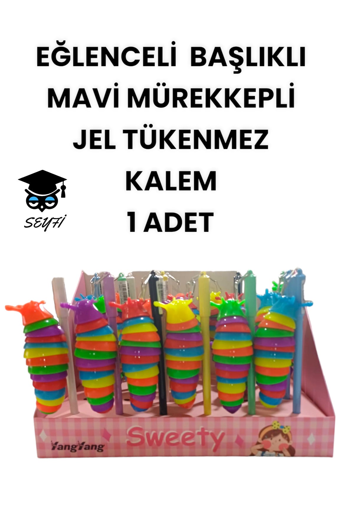 EĞLENCELİ BAŞLIKLI İNCE UÇLU JEL TÜKENMEZ KALEM MAVİ MÜREKKEP